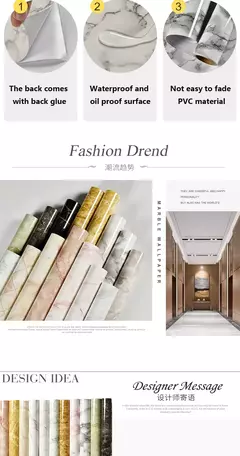 Self-Adhesive Marble Vinyl Wallpaper, PVC, impermeável adesivos de parede, Papel de contato, DIY, banheiro, cozinha, armário, bancadas - comprar online