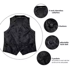 Festa de casamento ouro colete paisley floral jacquard colete masculino 4 pçs colete gravata lenço anel hanky abotoaduras conjunto dibangu - Wolf Magazine