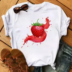 Camiseta branca estampada com frutas engraçadas para mulheres, estampa Kawaii Banana, camiseta Harajuku, manga curta, camiseta, moda - loja online