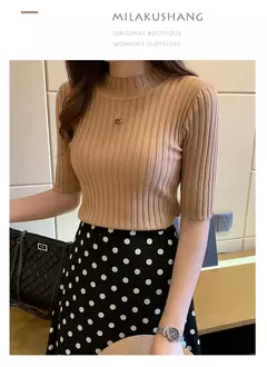 Blusa feminina de malha manga curta, blusa feminina, pulôveres de malha, E525, 2022 na internet