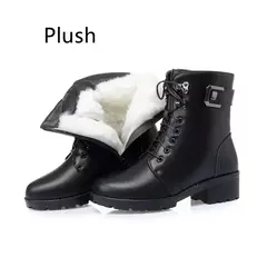 WOIZGIC-Ankle Boots de couro genuíno para mulheres, sapatos de plataforma, pelúcia, quentes, plus size, com renda, 35-43, senhoras, feminino, inverno - comprar online
