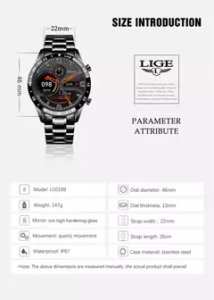 LIGE-Luxo Full Circle Touch Screen Smart Watch para Homens, Bluetooth Call, Faixa de Aço, Impermeável, Esportes, Fitness, Android, iOS - loja online