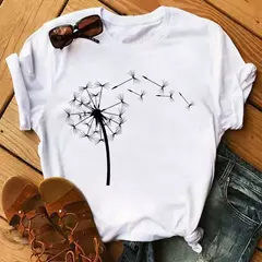 Maycaur-camiseta estampada dente-de-leão fofa para mulheres, camiseta estampada gráfica dos desenhos animados, camisa branca casual para senhoras, camiseta nova e engraçada - comprar online