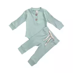 Conjunto de bodysuits de manga comprida e calças elásticas para bebé, com nervuras, xadrez, roupa sólida, infantil, recém-nascido, menina, menino, primavera, outono, 2 peças - Wolf Magazine
