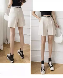 Shorts de salto com zíper, shorts da moda para mulheres, de high street, com cortina, casual, cor sólida, com cintura alta, para escritório, verão e com cinto - comprar online