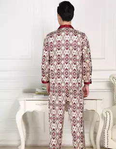 Imagem do Conjunto de pijama de seda fino masculino, manga comprida e calça curta, pijama, calça para dormir