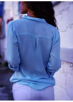 Blusa elegante de manga comprida feminina, com decote em v sólido, camisas femininas de trabalho, tops grandes, primavera e verão, 2023 - loja online