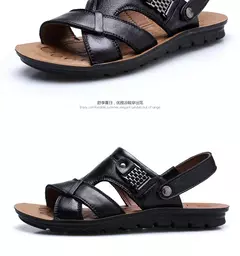Sandálias masculinas de couro tamanho grande, sapatos clássicos de verão, chinelos romanos macios, calçado confortável para caminhadas ao ar livre - comprar online
