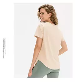 Imagem do T-shirt monocromática de manga curta para mulheres, top de fitness solto, camisa de treino casual