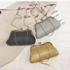 Diamante de ouro sacos de noite para mulheres, bolsa de luxo, corrente elegante, ombro crossbody bag, embreagem festa casamento, moda, 2024 - comprar online