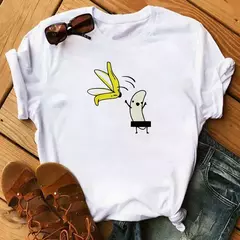 Camiseta branca estampada com frutas engraçadas para mulheres, estampa Kawaii Banana, camiseta Harajuku, manga curta, camiseta, moda