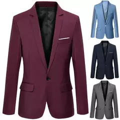 Blazer fino monocromático para homens, jaqueta de escritório masculina, tamanho grande, preto e azul, casaco de casamento coreano
