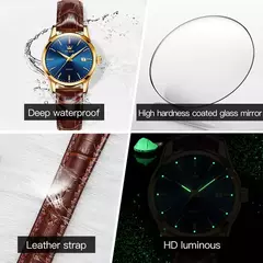 OLEVS-Relógio de quartzo de couro impermeável feminino, relógio de pulso respirável, marca top, luxo - comprar online