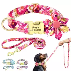 Personalizado Dog Collar e Leash Set, Nylon Imprimir Cães ID Coleiras, Pet Chumbo Corda Belt, Flor Acessórios, Small Medium Large Dogs - Wolf Magazine