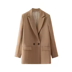 TRAF-Blazer de trespassado feminino, gola entalhada, manga comprida, chique, senhora do escritório, casaco vintage, casacos femininos, tops elegantes, moda - loja online