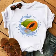 Camiseta branca estampada com frutas engraçadas para mulheres, estampa Kawaii Banana, camiseta Harajuku, manga curta, camiseta, moda