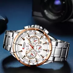 Curren-relógio de pulso casual masculino, pulseira de aço inoxidável, mostrador grande, quartzo, com slots luminosos, cronógrafo esportivo, novo na internet