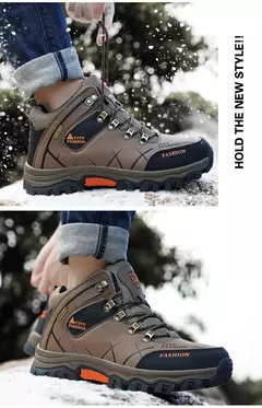 Botas de neve de couro impermeáveis masculinas, super quentes, ao ar livre, caminhadas, trabalho, sapatos de viagem, inverno, tamanho 39-47 - loja online