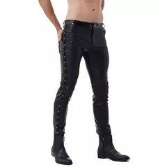 Calças de couro dos homens magro ajuste elástico estilo moda couro do plutônio calças da motocicleta para festa palco desempenho clube noite - Wolf Magazine