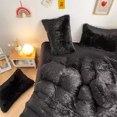 Conjunto de cama luxuoso preto macio, capa de edredão Shaggy, 2 fronhas, zíper, veludo macio, 3pcs na internet