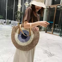 Bolsa de ombro redonda de palha de verão, bolsa de mão feminina de grande capacidade, artesanal, bolsas de praia de vime da moda, bolsa de mão, férias - Wolf Magazine