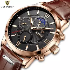 LIGE-Relógio de quartzo de couro de luxo masculino com caixa, impermeável, relógio, casual, marca de topo, novo, 2022 na internet