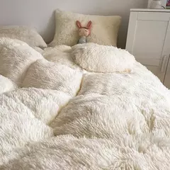 Conjunto de cama luxuoso preto macio, capa de edredão Shaggy, 2 fronhas, zíper, veludo macio, 3pcs