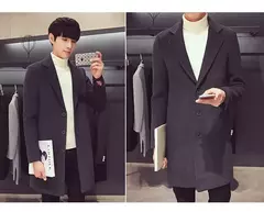 Casaco longo de algodão masculino, corta-vento fino, mistura de lã, cor pura, moda casual de negócios, roupas masculinas, primavera, outono, novo, 2023 - loja online