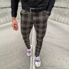 Calça xadrez casual masculina, calça stretch social, cintura média, magro, escritório de negócios, trabalhando, festa, terno masculino, outono, verão na internet