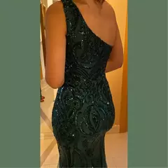 Vestidos de lantejoulas de um ombro, vestido longo do baile da sereia, elegante