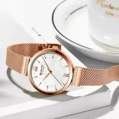 CURREN-Relógio de quartzo em aço inoxidável feminino, bracelete elegante, relógio feminino, vestido feminino, moda luxuosa, dourado - loja online
