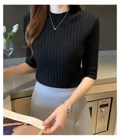 Blusa feminina de malha manga curta, blusa feminina, pulôveres de malha, E525, 2022 na internet