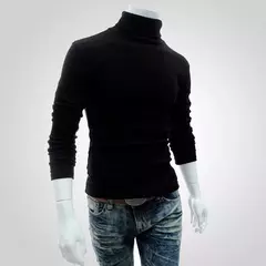 Gola alta masculina malha suéteres de algodão, pulôveres finos, roupas de escritório, tops masculinos, monocromáticos, vinho tinto - comprar online