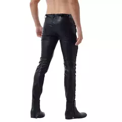 Calças de couro dos homens magro ajuste elástico estilo moda couro do plutônio calças da motocicleta para festa palco desempenho clube noite - comprar online