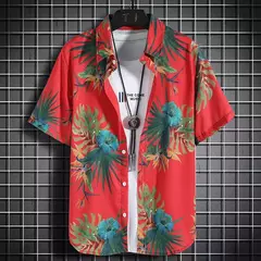 Camisas havaianas casuais masculinas de manga curta, tops florais soltos, roupas na internet