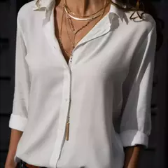 Blusa elegante de manga comprida feminina, com decote em v sólido, camisas femininas de trabalho, tops grandes, primavera e verão, 2023