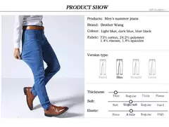 Imagem do Jeans estilo clássico irmão Wang masculino, casual, stretch, fino, calça jeans, azul claro, calça preta, marca masculina