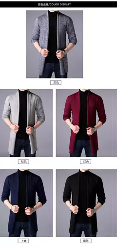Imagem do Masculino estilo longo lã camisola x-long malha suéter casacos de cor sólida sweatercoat masculino malha cardigan