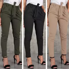 Calça casual feminina fina de chiffon, cintura alta, preta, caqui, verde, calça de mulher, Y2K - loja online