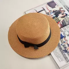 COKK-Chapéu Panamá de praia simples feminino, casual, aba plana, laço, boné de palha, chapéu de sol feminino, verão