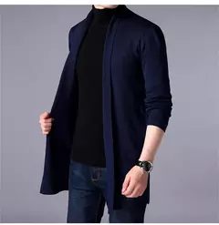 Masculino estilo longo lã camisola x-long malha suéter casacos de cor sólida sweatercoat masculino malha cardigan - loja online