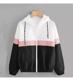 Jaqueta corta-vento com capuz feminino, bloco de cor elegante, patchwork, jaqueta bomber com zíper, casaco casual, impermeável, Casacos outonos, moda - Wolf Magazine