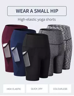 Imagem do Calções de ginástica de cintura alta para mulheres, secagem rápida, ioga, fitness, corrida, push up, design de bolsos, verão, 2023