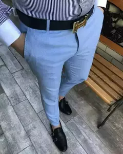 Roupa de vestir masculina azul, slim fit casual, calça de praia da moda de rua, calças sob medida, 2019 - comprar online