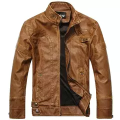 Jaqueta de couro motoqueiro masculina, jaqueta clássica lavadora de couro pu com gola redonda quente para outono, bomber na internet