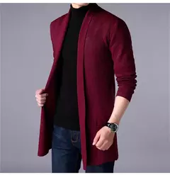 Masculino estilo longo lã camisola x-long malha suéter casacos de cor sólida sweatercoat masculino malha cardigan na internet