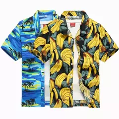Camisa havaiana de botão manga curta masculina, estampada em coqueiro, camisa Aloha, casual moda praia, plus size, verão, 5XL, 26 cores