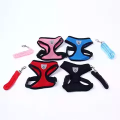 Arnês para cães de náilon colete de malha respirável ajustável conjunto de arnês e trela para cães pequenos gatos coleira reflexiva para animais de estimação para filhote de cachorro