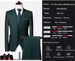 Terno de casamento fino com três peças para homens, conjuntos monocromáticos de negócios e escritório, blazer grande, calça e colete, moda luxo - loja online