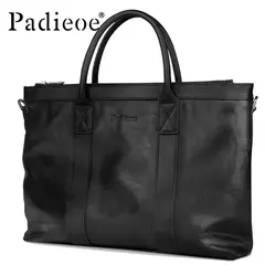 Padieoe-nova bolsa de couro genuíno de vaca, portfólio masculina de luxo, grande capacidade, bolsa tote para laptop
